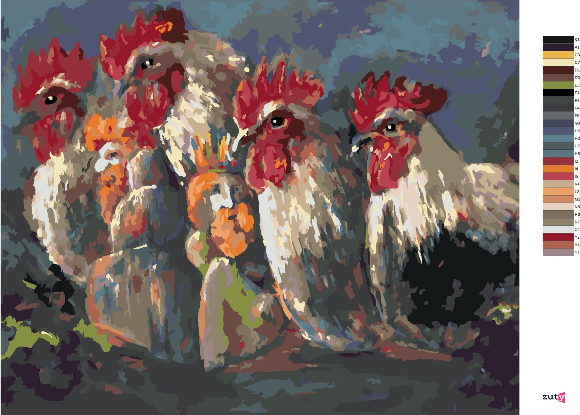 zuty Malování podle čísel - KOHOUTI - Rozměr: 40x50 cm, Rámování: Varianta: bez rámu a bez vypnutí plátna - obrázek 4
