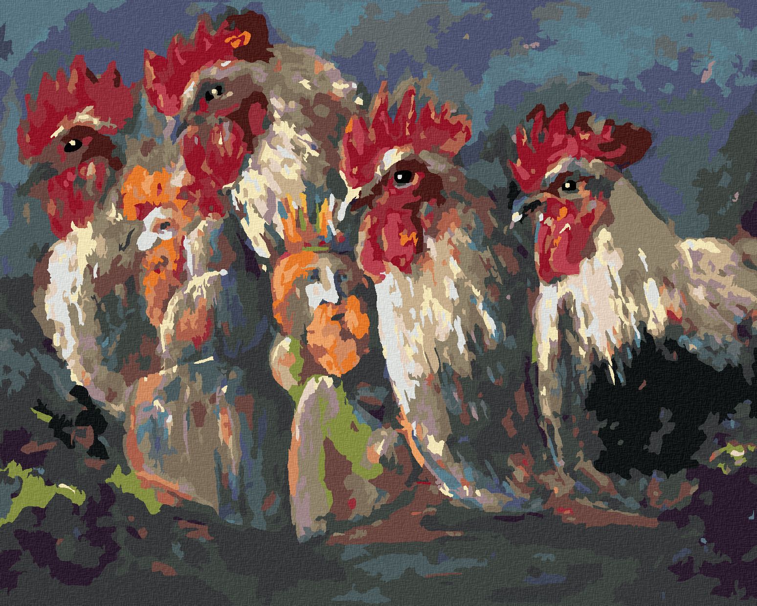 zuty Malování podle čísel - KOHOUTI - Rozměr: 40x50 cm, Rámování: Varianta: vypnuté plátno na rám - obrázek 1