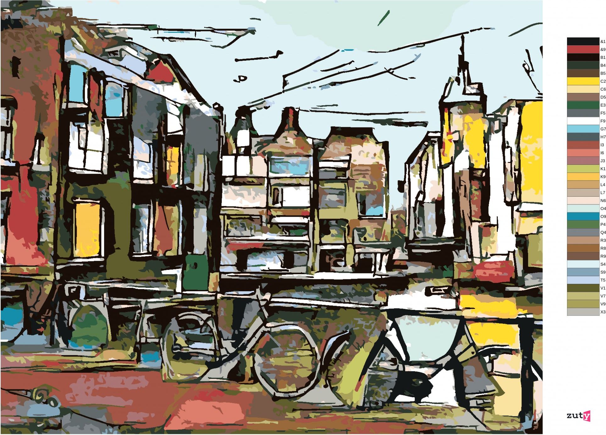 zuty Malování podle čísel - AMSTERDAMSKÁ KOLA V KUBISMU - Rozměr: 40x50 cm, Rámování: Varianta: bez rámu a bez vypnutí plátna - obrázek 3