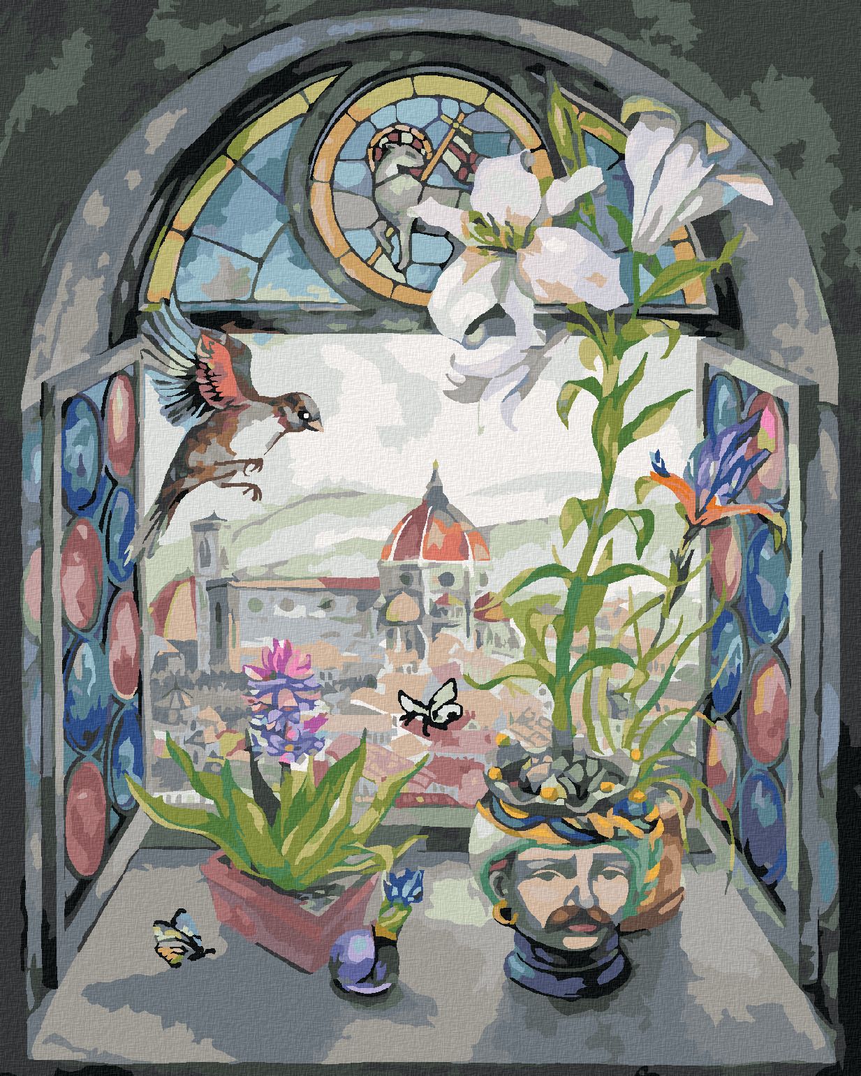 zuty Malování podle čísel - OKNO S VÝHLEDEM NA KATEDRÁLU SANTA MARIA - Rozměr: 40x50 cm, Rámování: Varianta: bez rámu a bez vypnutí plátna - obrázek 1