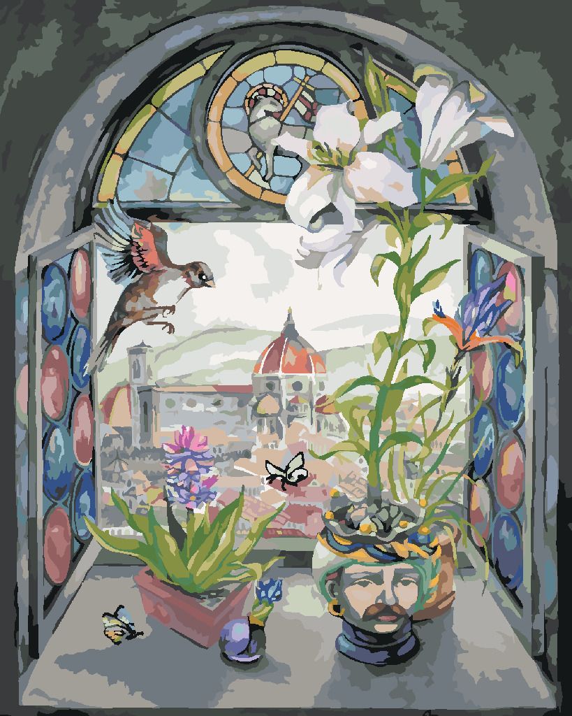 zuty Malování podle čísel - OKNO S VÝHLEDEM NA KATEDRÁLU SANTA MARIA - Rozměr: 40x50 cm, Rámování: Varianta: bez rámu a bez vypnutí plátna - obrázek 2