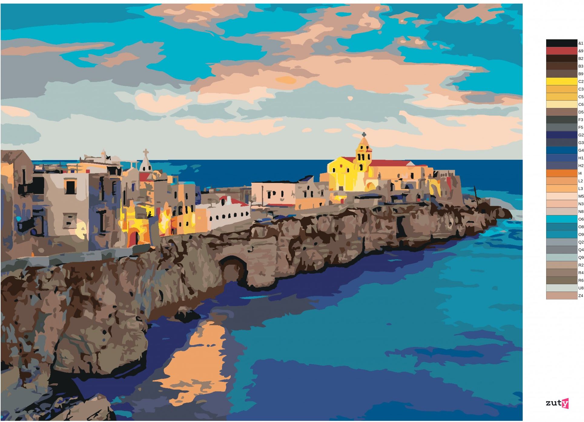 zuty Malování podle čísel - VEČERNÍ PANORAMA MĚSTA VIESTE - Rozměr: 40x50 cm, Rámování: Varianta: vypnuté plátno na rám - obrázek 4