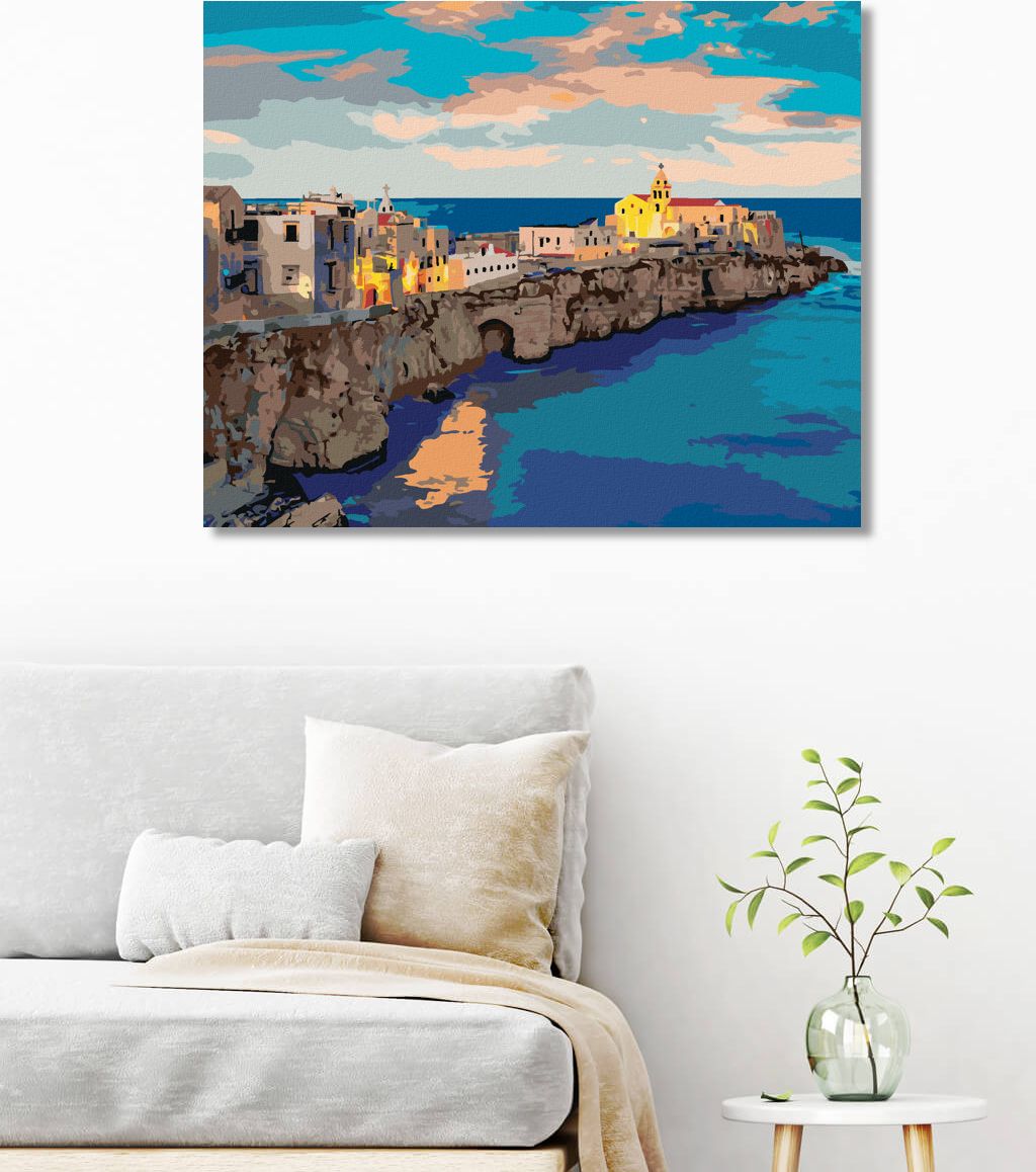 zuty Malování podle čísel - VEČERNÍ PANORAMA MĚSTA VIESTE - Rozměr: 40x50 cm, Rámování: Varianta: vypnuté plátno na rám - obrázek 9