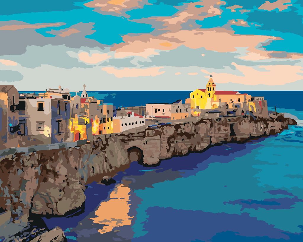 zuty Malování podle čísel - VEČERNÍ PANORAMA MĚSTA VIESTE - Rozměr: 40x50 cm, Rámování: Varianta: vypnuté plátno na rám - obrázek 10
