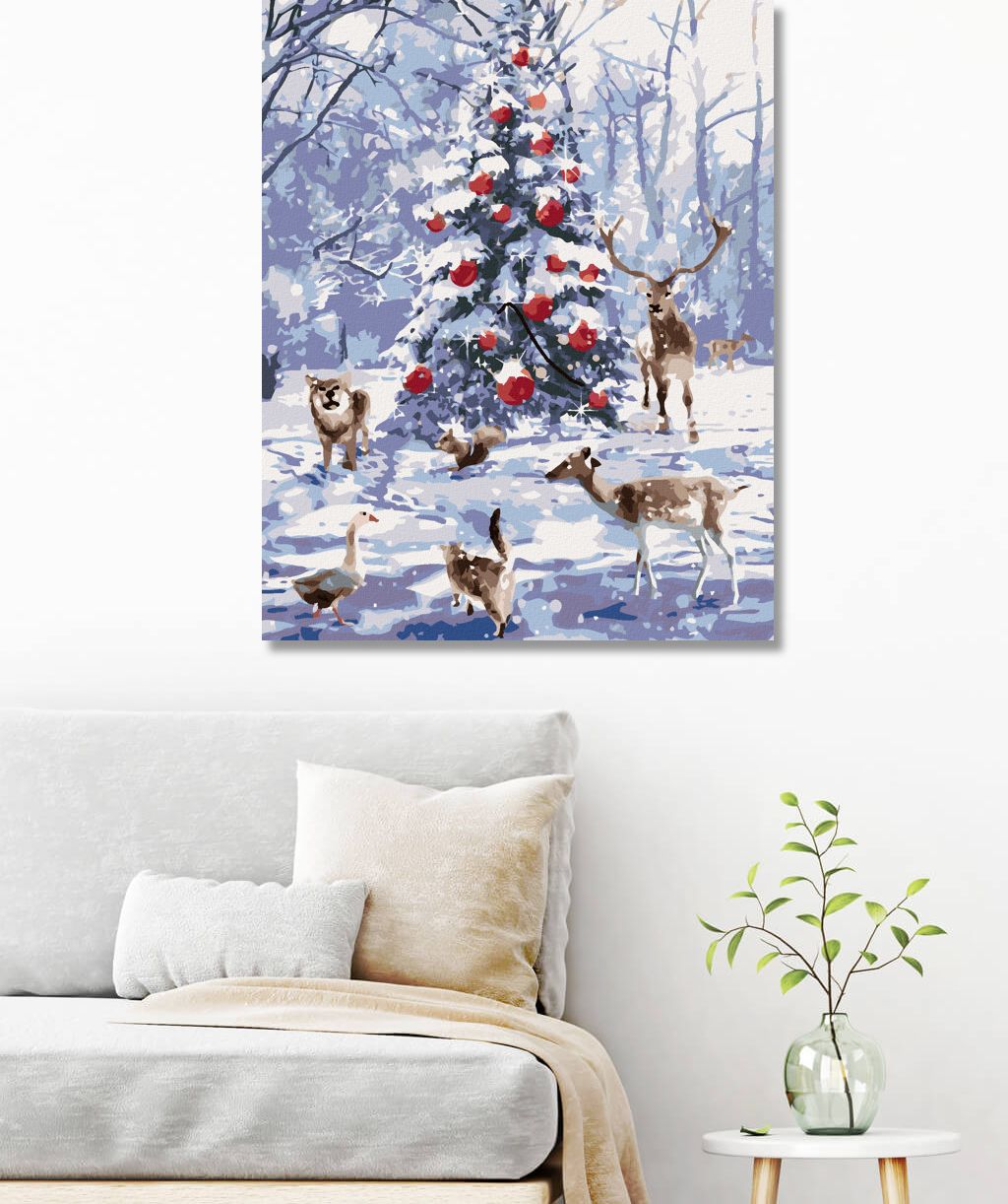 zuty Malování podle čísel - ZVÍŘATA U VÁNOČNÍHO STROMEČKU - Rozměr: 40x50 cm, Rámování: Varianta: vypnuté plátno na rám - obrázek 2