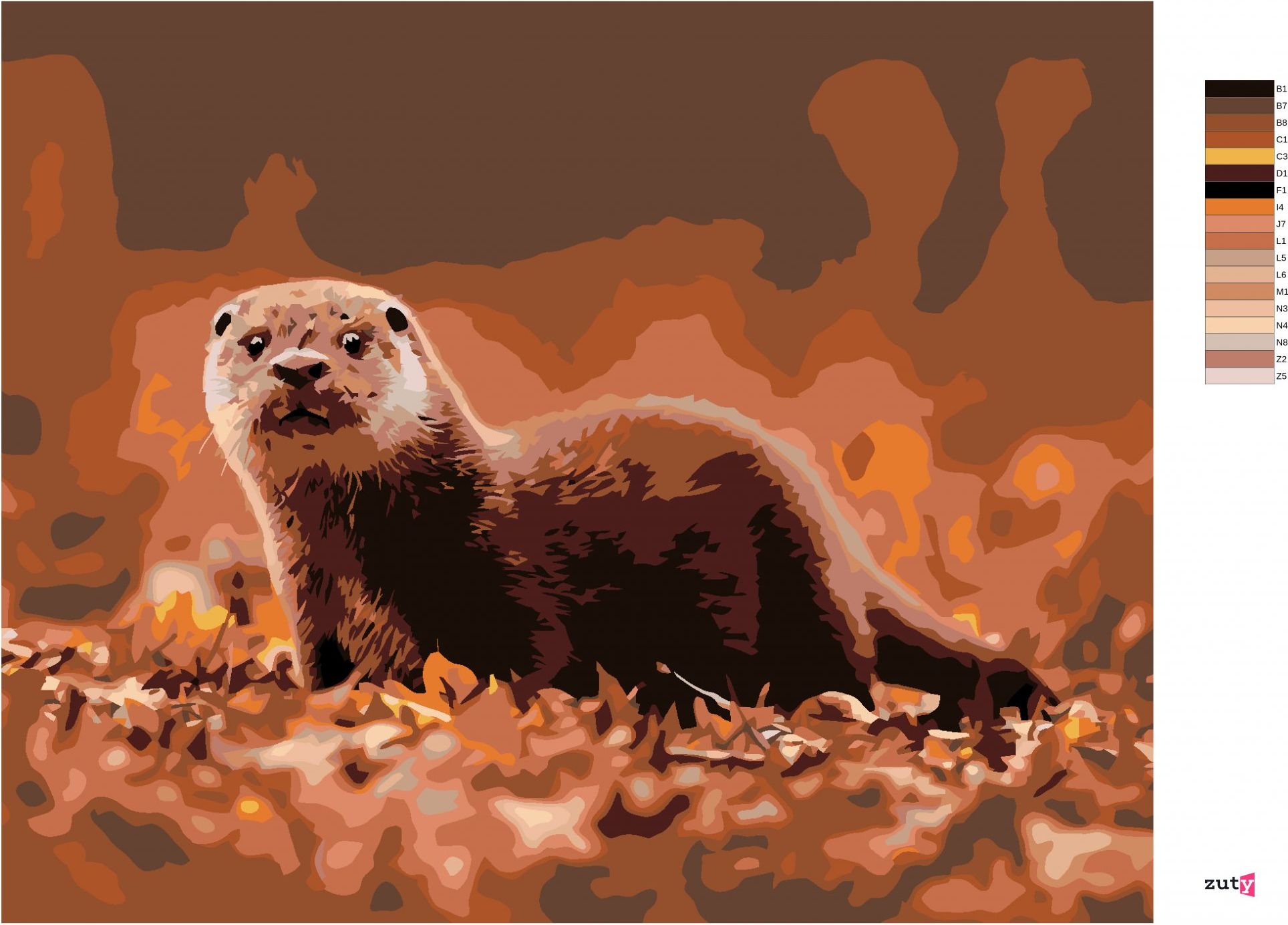 zuty Malování podle čísel - VYDRA NA PODZIM - Rozměr: 40x50 cm, Rámování: Varianta: bez rámu a bez vypnutí plátna - obrázek 9