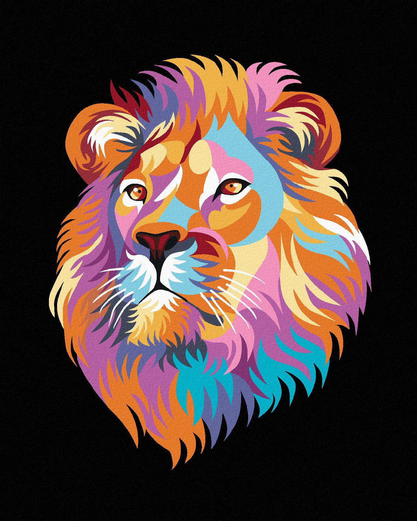 zuty Malování podle čísel - KRÁSNÝ BAREVNÝ LEV NA ČERNÉM POZADÍ - Rozměr: 40x50 cm, Rámování: Varianta: vypnuté plátno na rám - obrázek 1