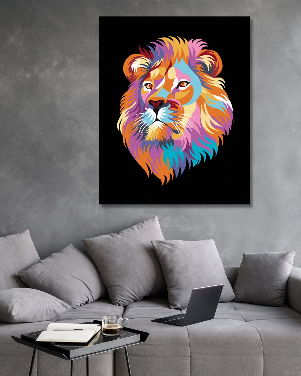 zuty Malování podle čísel - KRÁSNÝ BAREVNÝ LEV NA ČERNÉM POZADÍ - Rozměr: 40x50 cm, Rámování: Varianta: vypnuté plátno na rám - obrázek 3