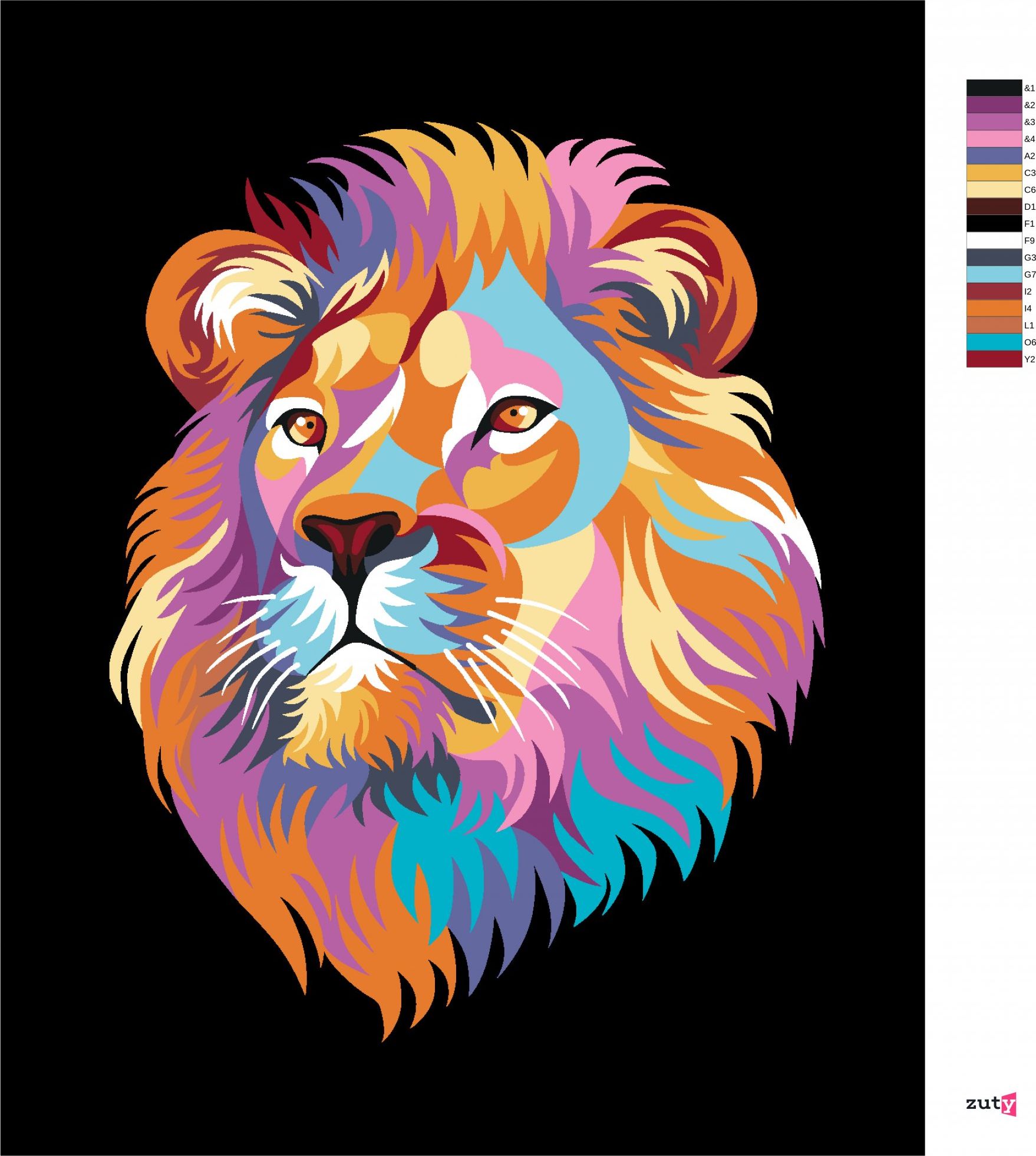 zuty Malování podle čísel - KRÁSNÝ BAREVNÝ LEV NA ČERNÉM POZADÍ - Rozměr: 40x50 cm, Rámování: Varianta: vypnuté plátno na rám - obrázek 5