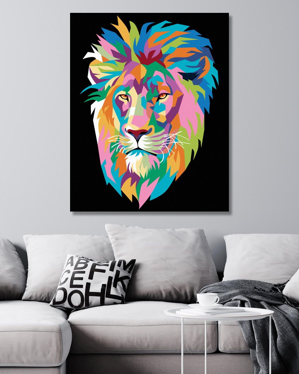 zuty Malování podle čísel - BAREVNÝ LEV NA ČERNÉM POZADÍ - Rozměr: 40x50 cm, Rámování: Varianta: vypnuté plátno na rám - obrázek 9