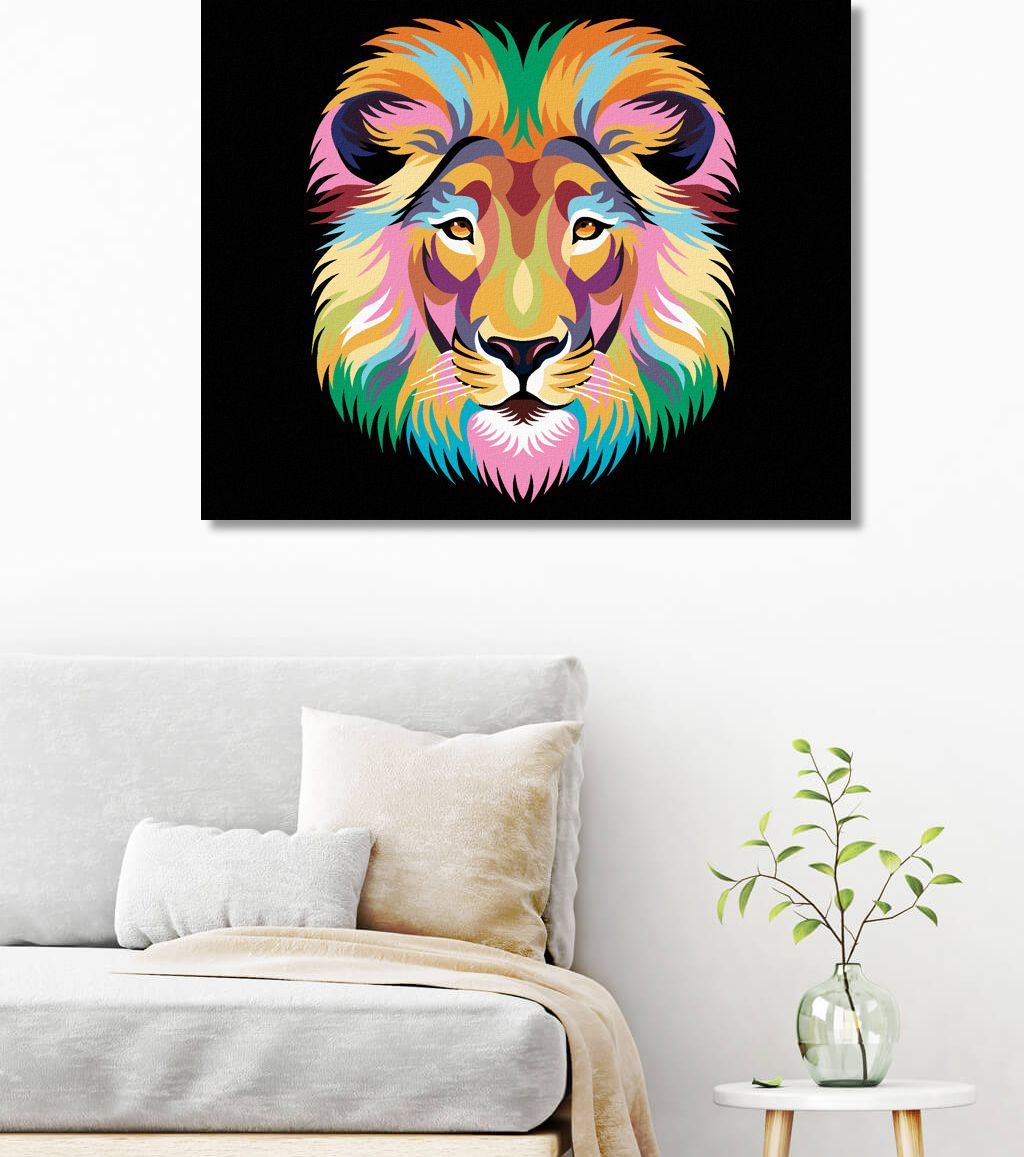 zuty Malování podle čísel - BAREVNÝ LEV NA ČERNÉM POZADÍ - Rozměr: 40x50 cm, Rámování: Varianta: vypnuté plátno na rám - obrázek 20