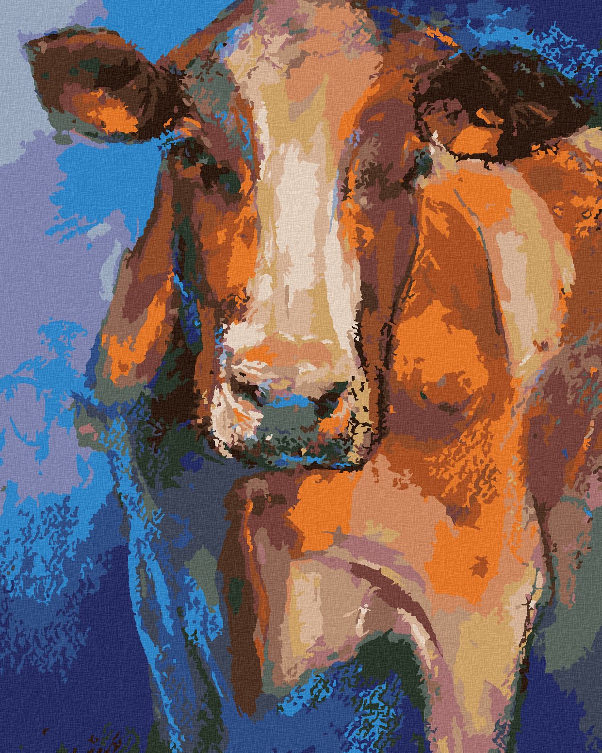 zuty Malování podle čísel - BAREVNÁ HLAVA KRÁVY - Rozměr: 40x50 cm, Rámování: Varianta: vypnuté plátno na rám - obrázek 1