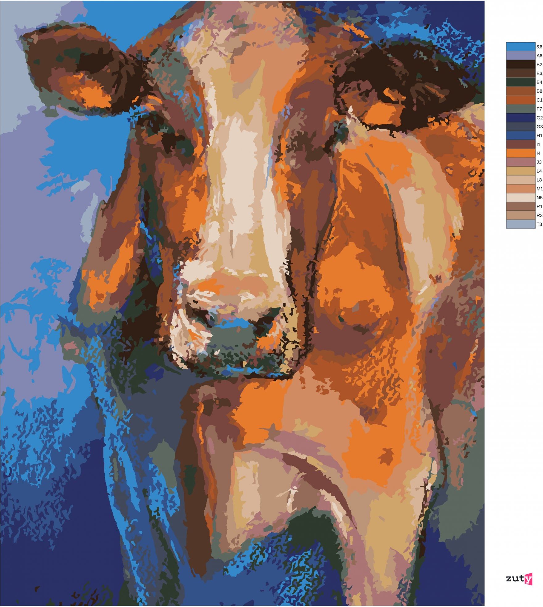 zuty Malování podle čísel - BAREVNÁ HLAVA KRÁVY - Rozměr: 40x50 cm, Rámování: Varianta: vypnuté plátno na rám - obrázek 2