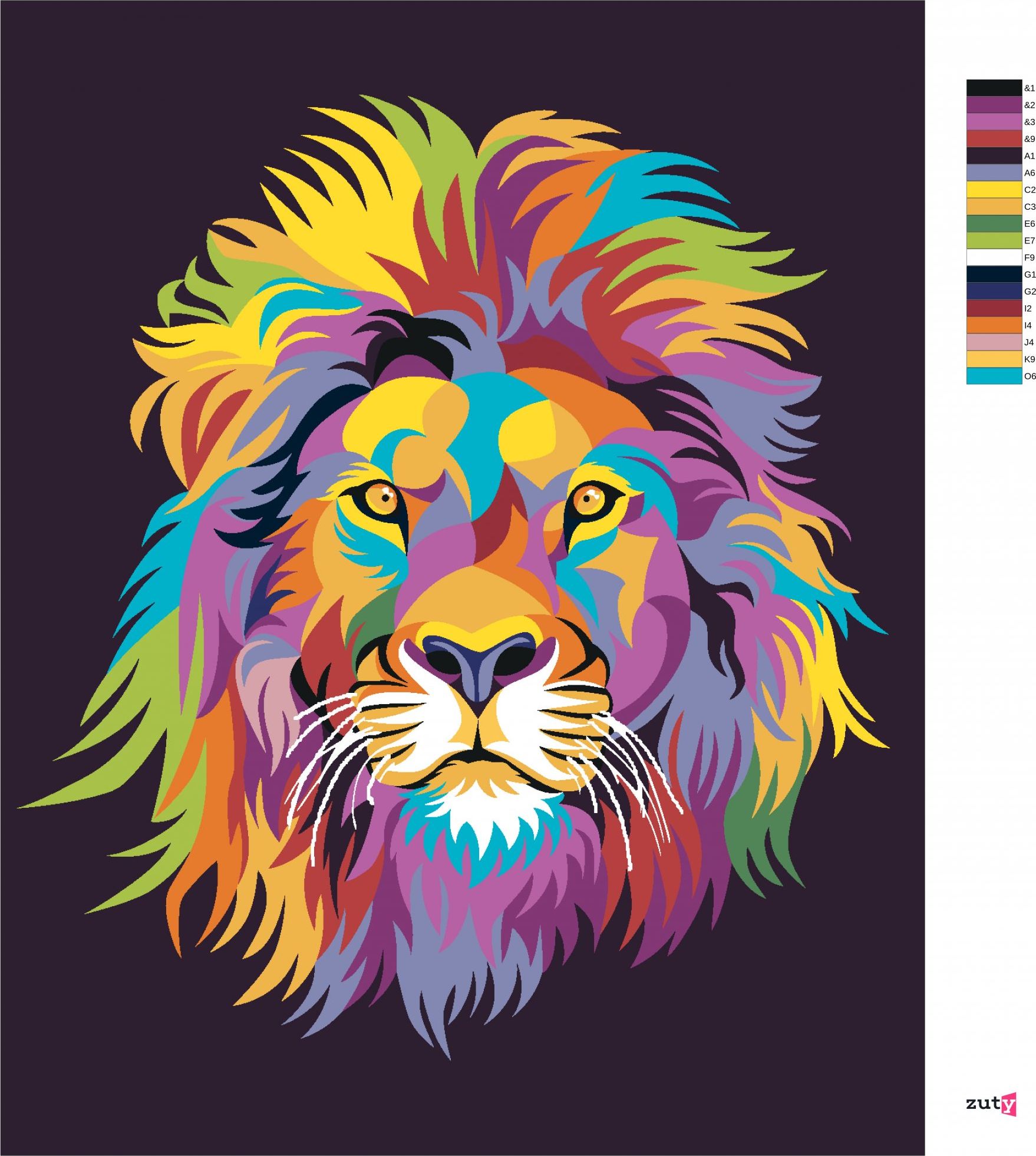zuty Malování podle čísel - BAREVNÝ LEV PORTRÉT III - Rozměr: 40x50 cm, Rámování: Varianta: bez rámu a bez vypnutí plátna - obrázek 3