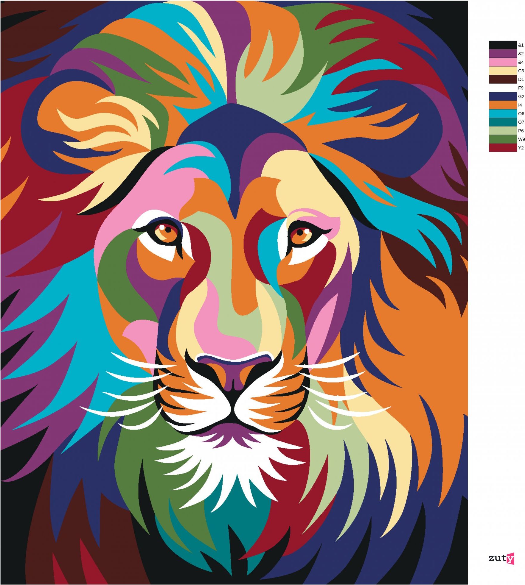 zuty Malování podle čísel - BAREVNÝ LEV S HŘÍVOU - Rozměr: 40x50 cm, Rámování: Varianta: vypnuté plátno na rám - obrázek 7