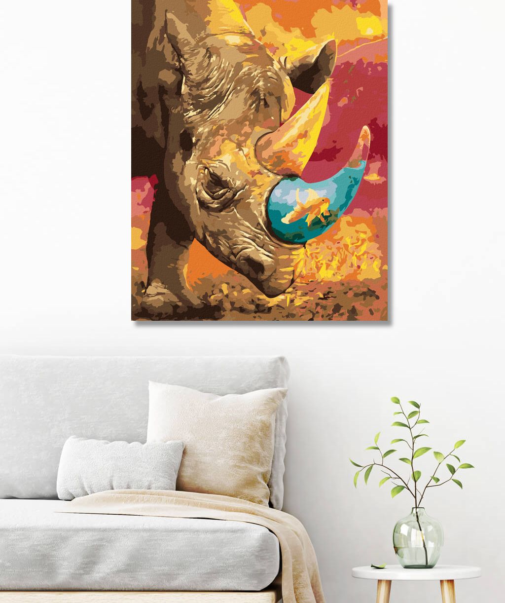 zuty Malování podle čísel - NOSOROŽEC SE ZLATOU RYBKOU - Rozměr: 40x50 cm, Rámování: Varianta: vypnuté plátno na rám - obrázek 5