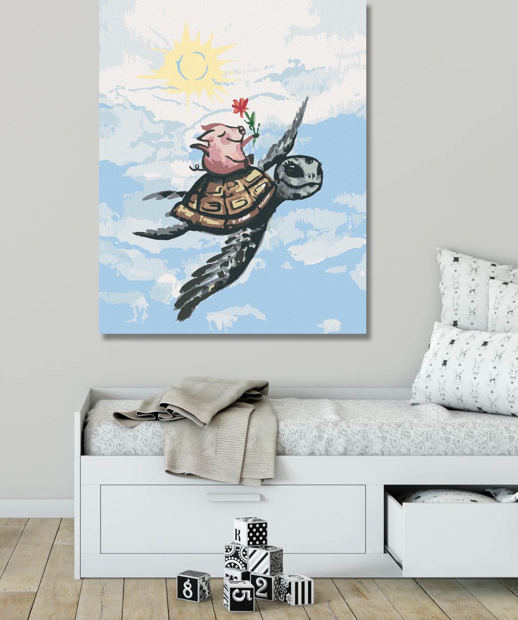 zuty Malování podle čísel - PRASE LETÍCÍ NA ŽELVĚ - Rozměr: 40x50 cm, Rámování: Varianta: vypnuté plátno na rám - obrázek 6