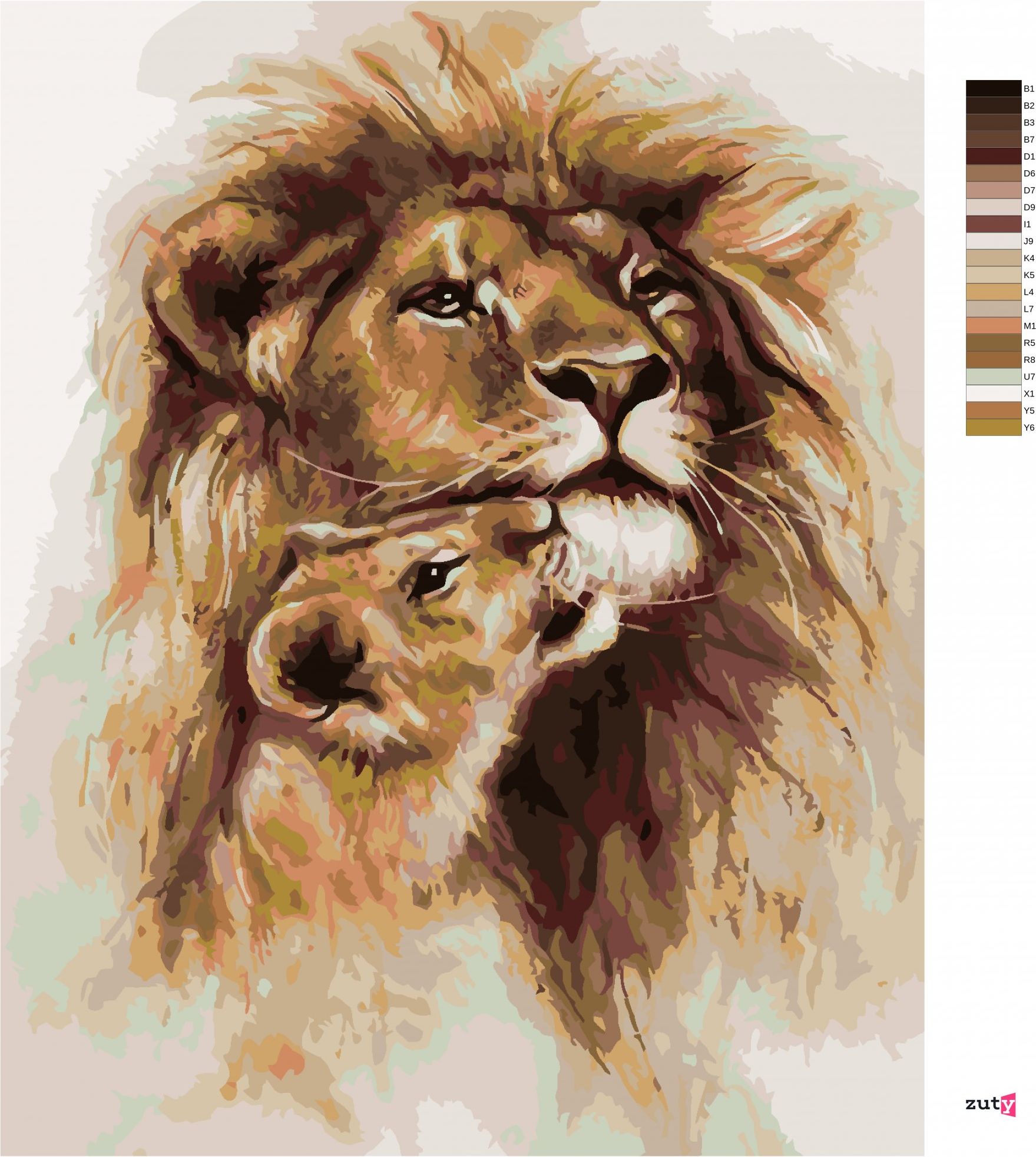 zuty Malování podle čísel - MILUJÍCÍ LEV - Rozměr: 40x50 cm, Rámování: Varianta: bez rámu a bez vypnutí plátna - obrázek 6