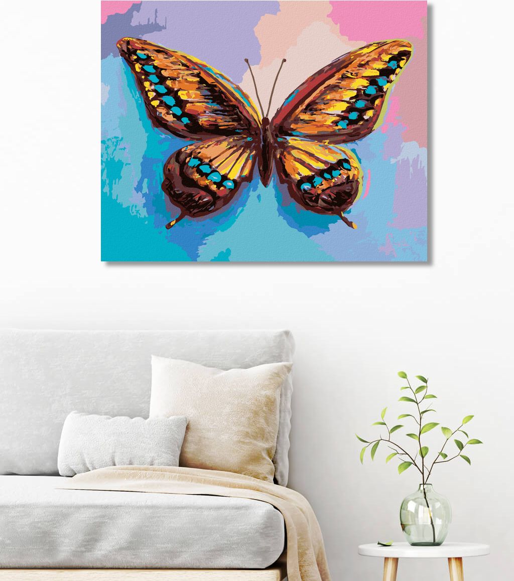 zuty Malování podle čísel - BAREVNÝ MOTÝL NA RŮŽOVOMODRÉM POZADÍ - Rozměr: 40x50 cm, Rámování: Varianta: vypnuté plátno na rám - obrázek 10