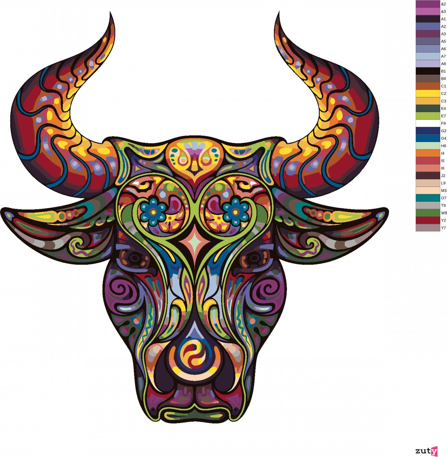 zuty Malování podle čísel - BÝK S ORNAMENTY - Rozměr: 40x50 cm, Rámování: Varianta: vypnuté plátno na rám - obrázek 5