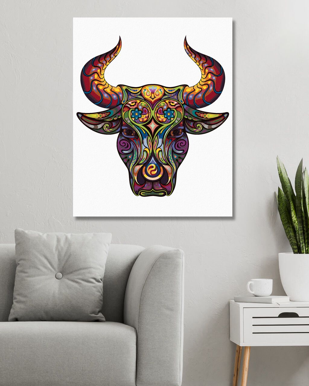 zuty Malování podle čísel - BÝK S ORNAMENTY - Rozměr: 40x50 cm, Rámování: Varianta: vypnuté plátno na rám - obrázek 6