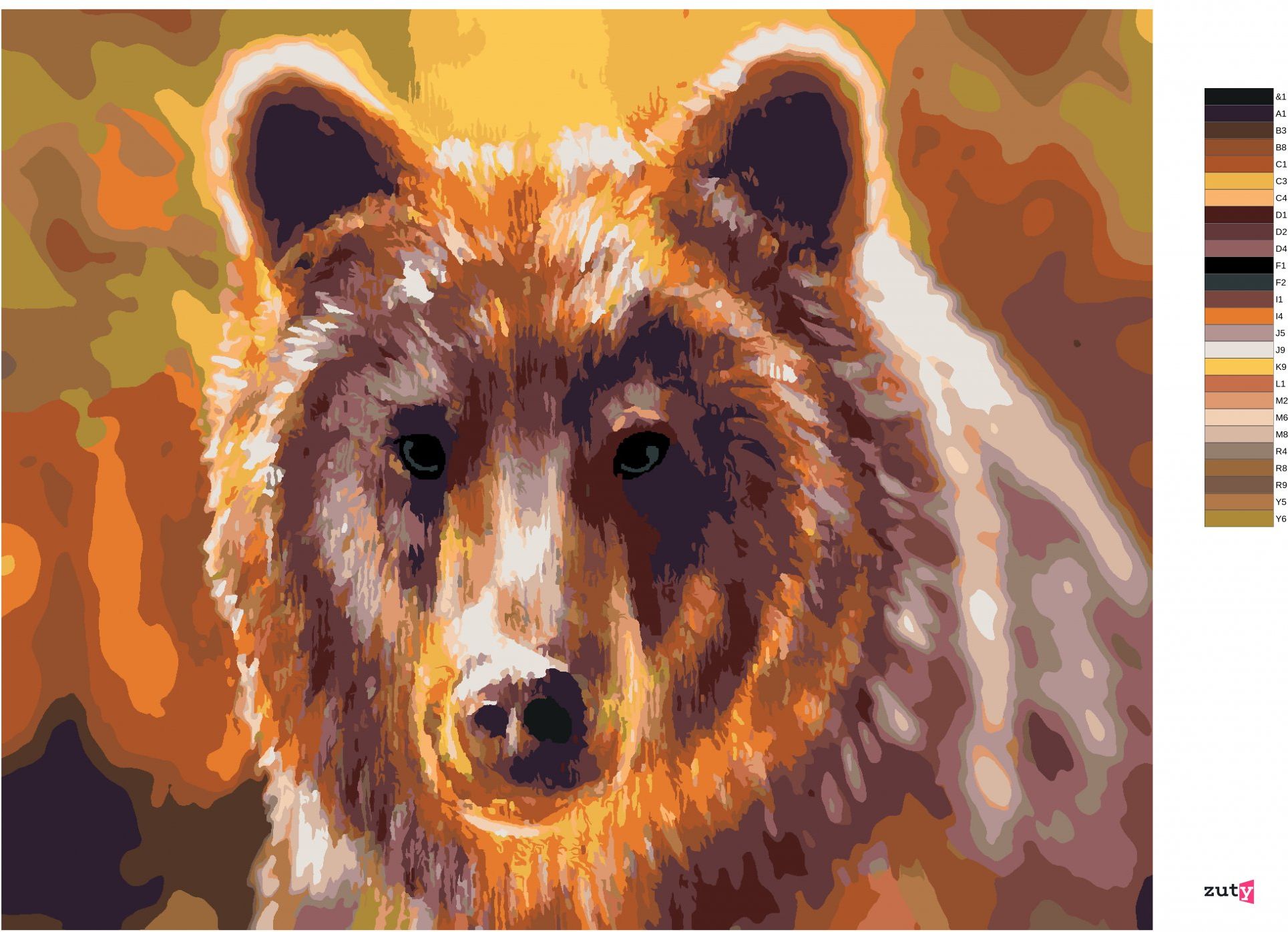 zuty Malování podle čísel - HLAVA MEDVĚDA - Rozměr: 40x50 cm, Rámování: Varianta: vypnuté plátno na rám - obrázek 3
