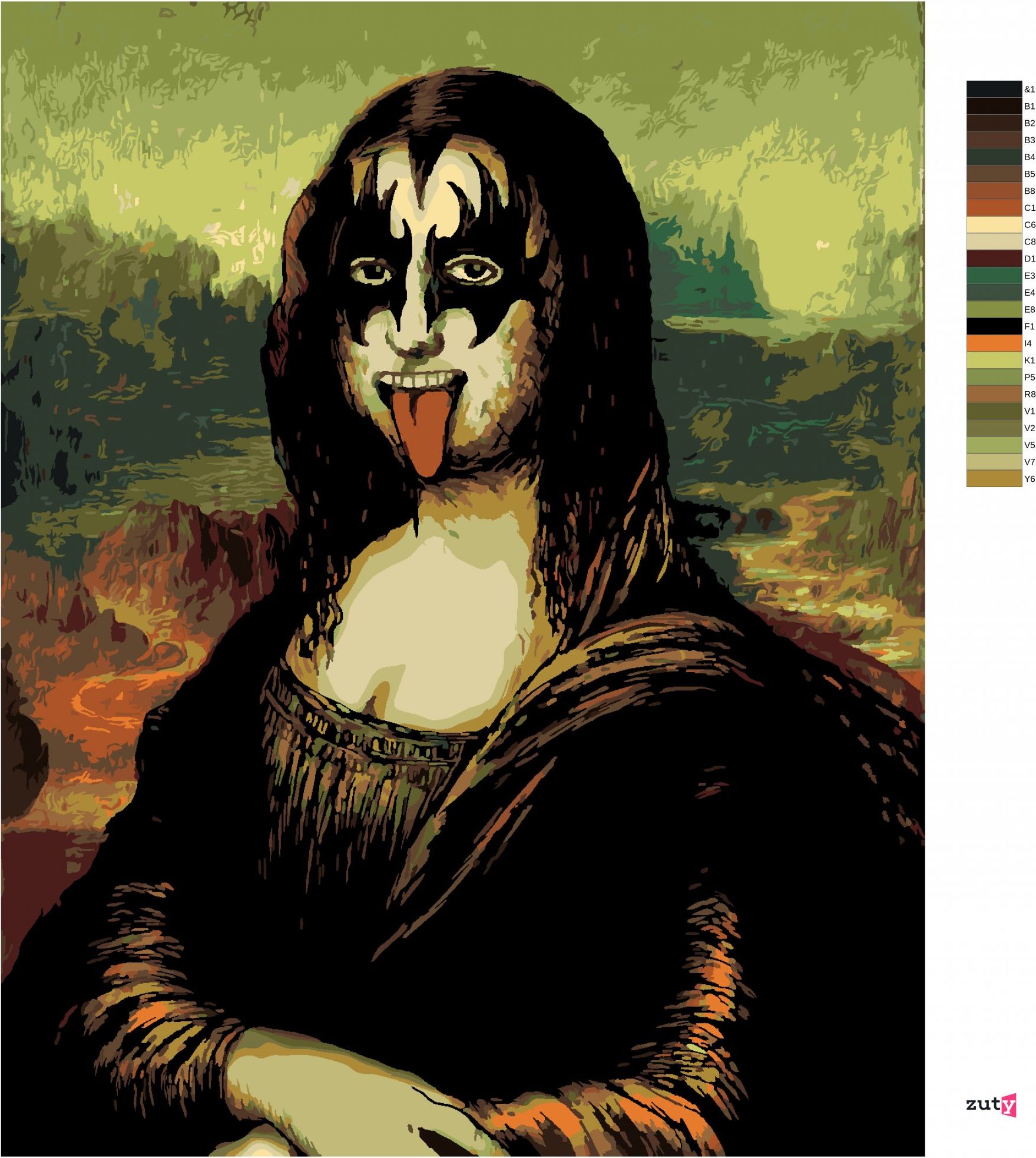 zuty Malování podle čísel - MONA LISA JAKO ROCKOVÁ HVĚZDA - Rozměr: 40x50 cm, Rámování: Varianta: bez rámu a bez vypnutí plátna - obrázek 3
