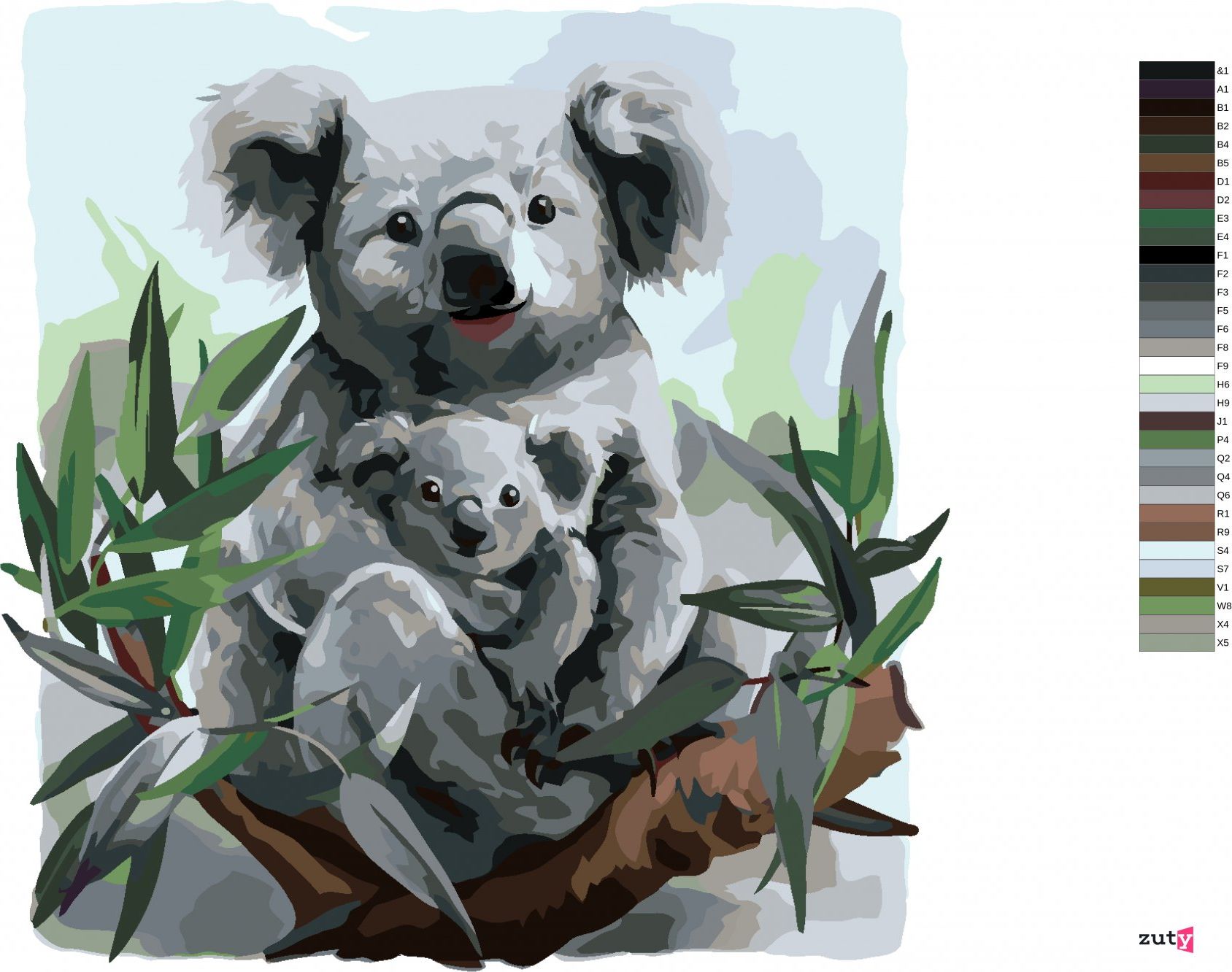 zuty Malování podle čísel - KOALA A JEJÍ DÍTĚ - Rozměr: 40x50 cm, Rámování: Varianta: bez rámu a bez vypnutí plátna - obrázek 7