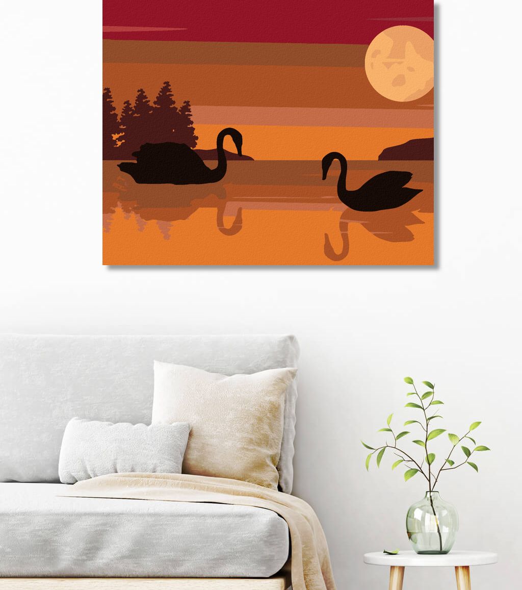 zuty Malování podle čísel - DVĚ LABUTĚ NA JEZEŘE - Rozměr: 40x50 cm, Rámování: Varianta: vypnuté plátno na rám - obrázek 4