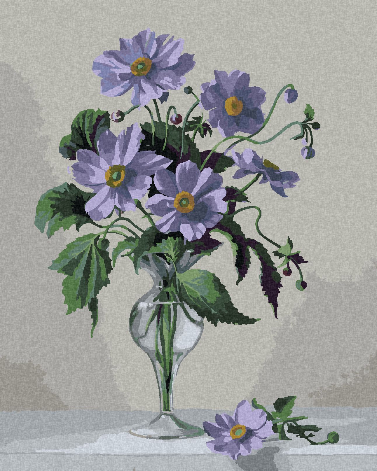 zuty Malování podle čísel - ZÁTIŠÍ SASANKA VE SKLENĚNÉ VÁZE (PIETER WAGEMANS) - Rozměr: 40x50 cm, Rámování: Varianta: bez rámu a bez vypnutí plátna - obrázek 1