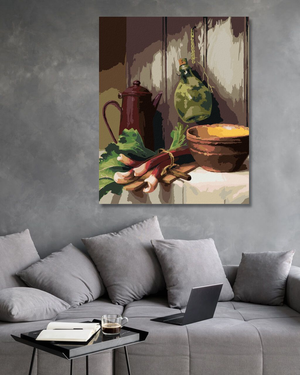 zuty Malování podle čísel - ZÁTIŠÍ REBARBORA, KONVICE, MÍSA A SKLENĚNÁ LÁHEV (PIETER WAGEMANS) - Rozměr: 40x50 cm, Rámování: Varianta: vypnuté plátno na rám - obrázek 8