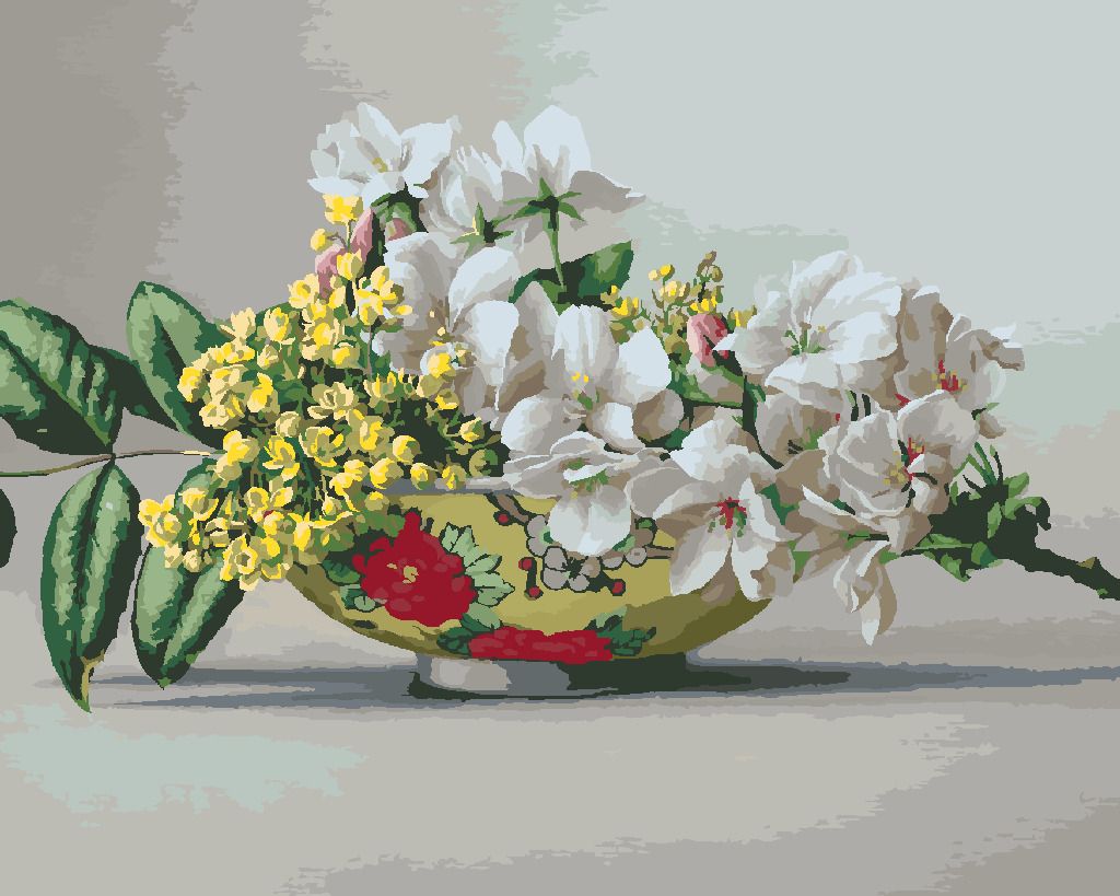 zuty Malování podle čísel - ZÁTIŠÍ KVETOUCÍ JABLOŇ A SMILEK HUMBOLDTŮV V MALOVANÉ VÁZE (PIETER WAGEMANS) - Rozměr: 40x50 cm, Rámování: Varianta: vypnuté plátno na rám - obrázek 5