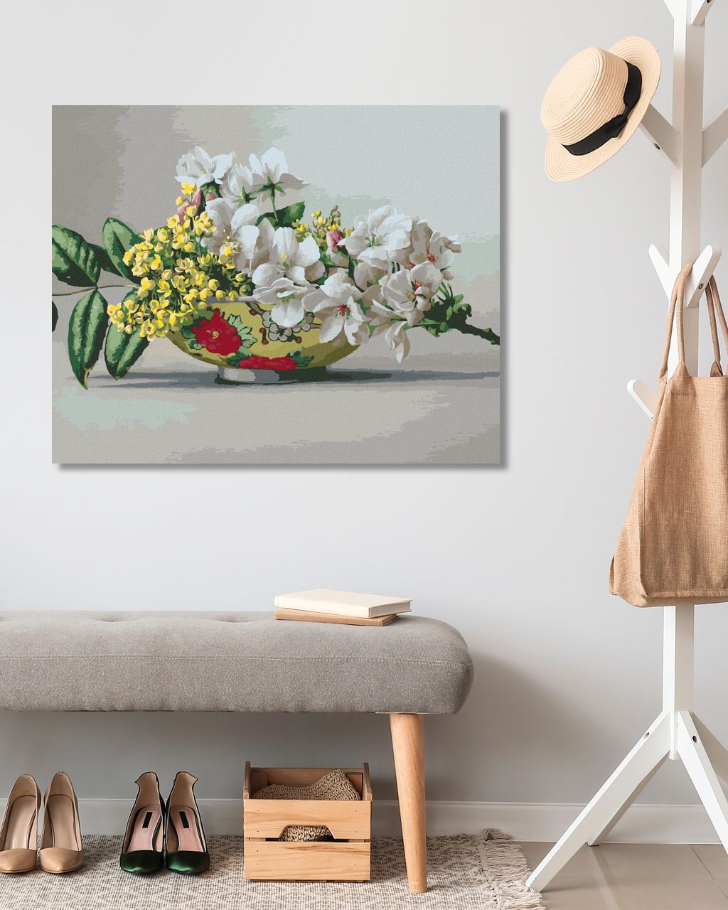 zuty Malování podle čísel - ZÁTIŠÍ KVETOUCÍ JABLOŇ A SMILEK HUMBOLDTŮV V MALOVANÉ VÁZE (PIETER WAGEMANS) - Rozměr: 40x50 cm, Rámování: Varianta: vypnuté plátno na rám - obrázek 6