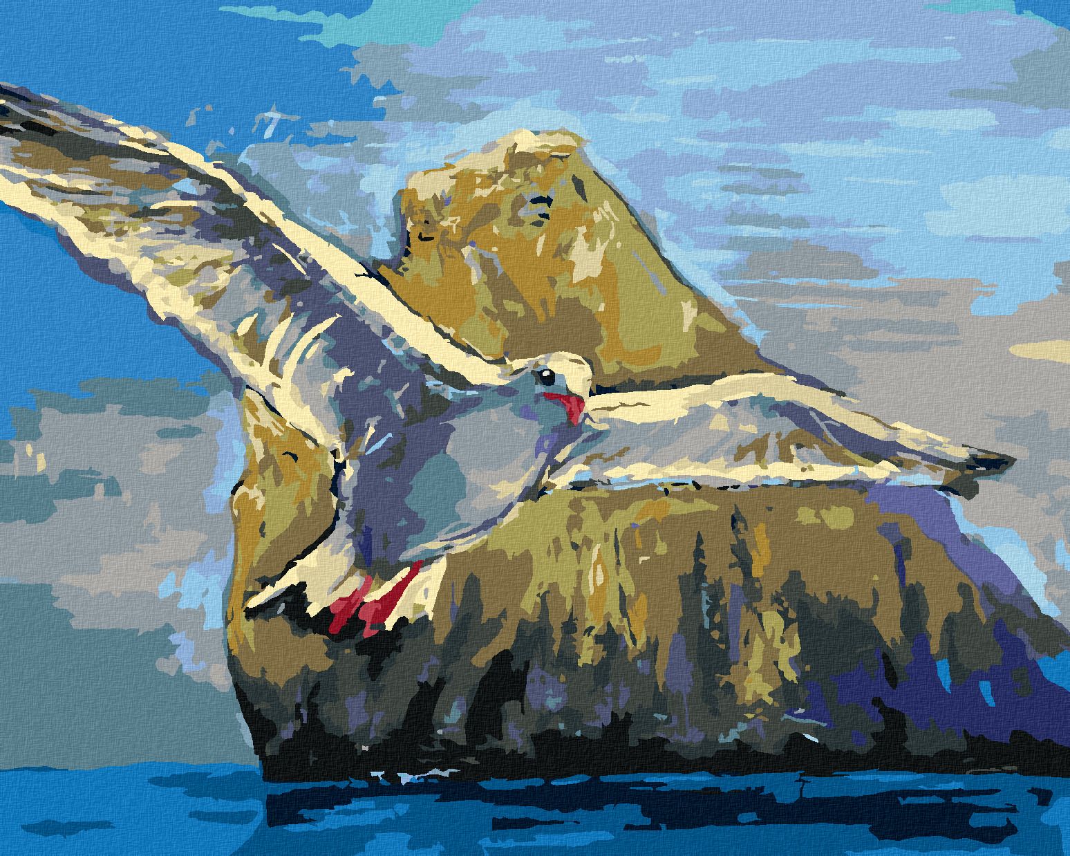 zuty Malování podle čísel - RACEK LETÍCÍ KOLEM KAMENE - Rozměr: 40x50 cm, Rámování: Varianta: vypnuté plátno na rám - obrázek 1