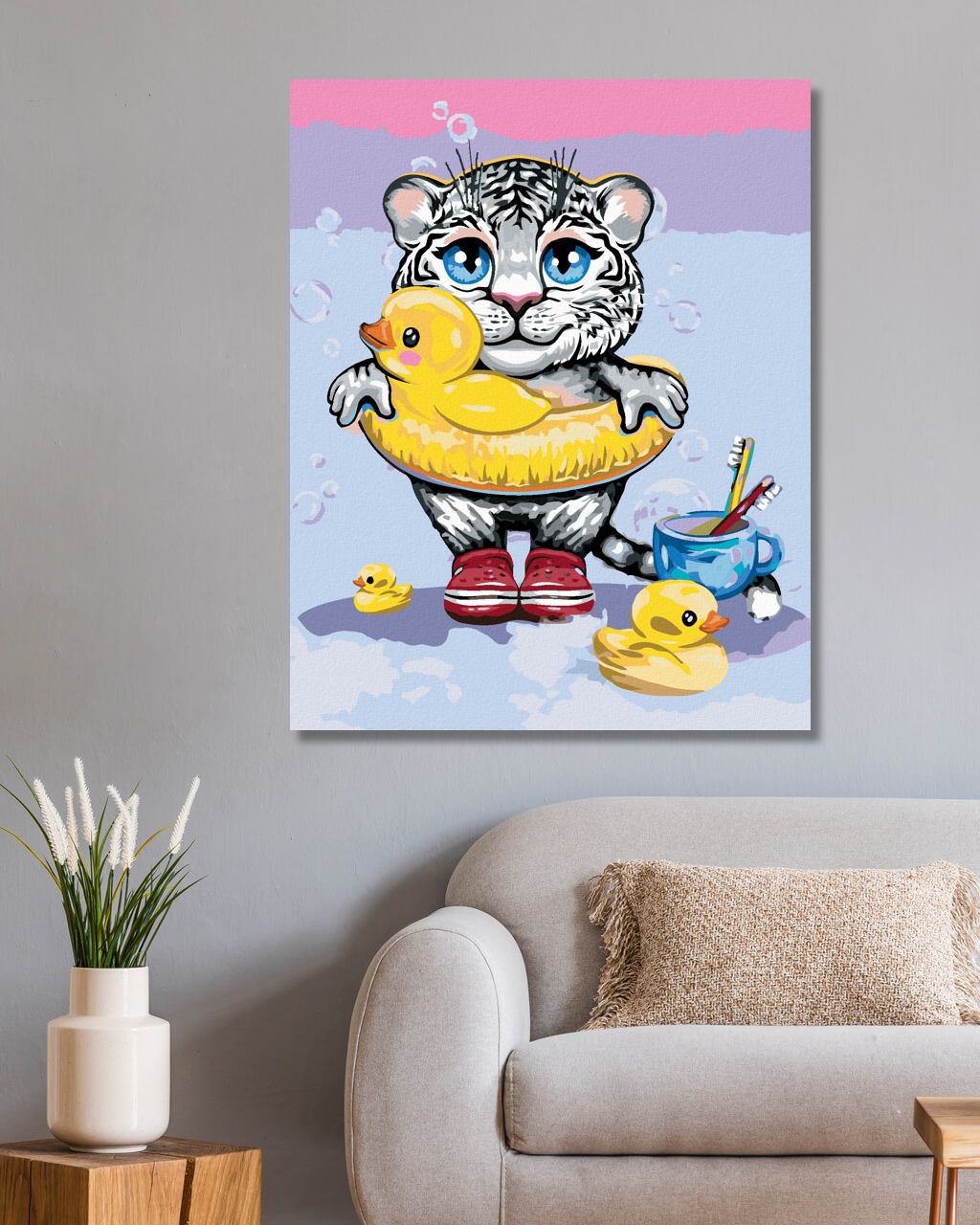 zuty Malování podle čísel - BÍLÝ TYGŘÍK S KAČENKAMI - Rozměr: 40x50 cm, Rámování: Varianta: bez rámu a bez vypnutí plátna - obrázek 5