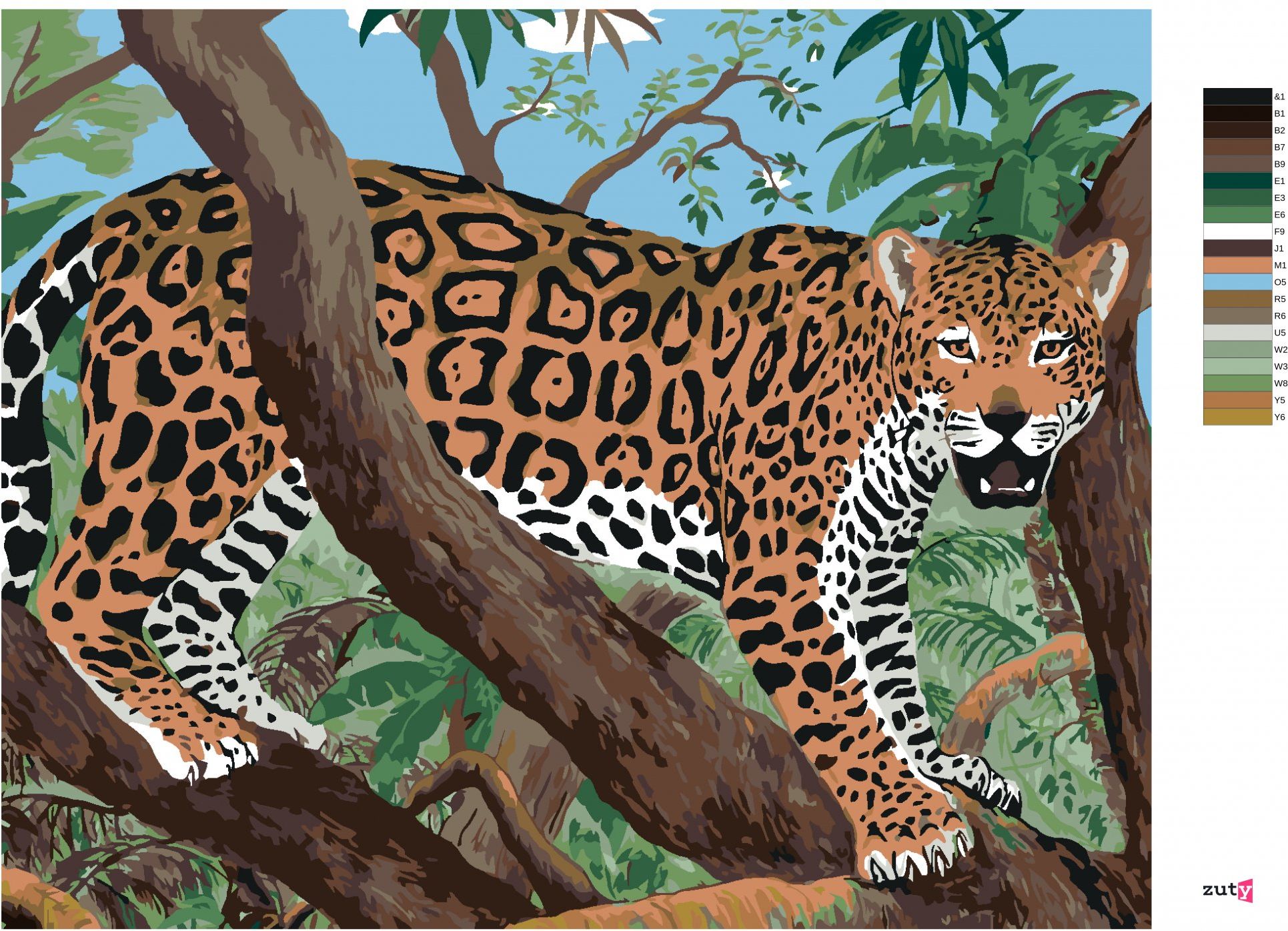 zuty Malování podle čísel - JAGUÁR NA VĚTVI - Rozměr: 40x50 cm, Rámování: Varianta: bez rámu a bez vypnutí plátna - obrázek 8