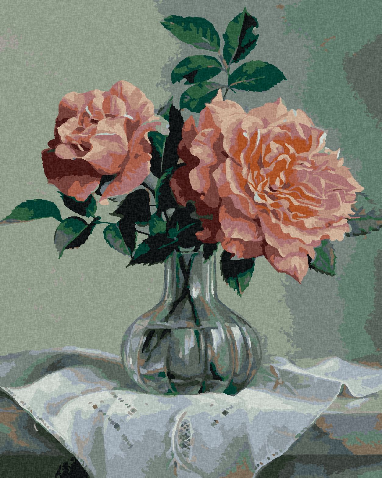 zuty Malování podle čísel - ZÁTIŠÍ RŮŽOVÉ RŮŽE VE SKLENĚNÉ VÁZE(PIETER WAGEMANS) - Rozměr: 40x50 cm, Rámování: Varianta: vypnuté plátno na rám - obrázek 1