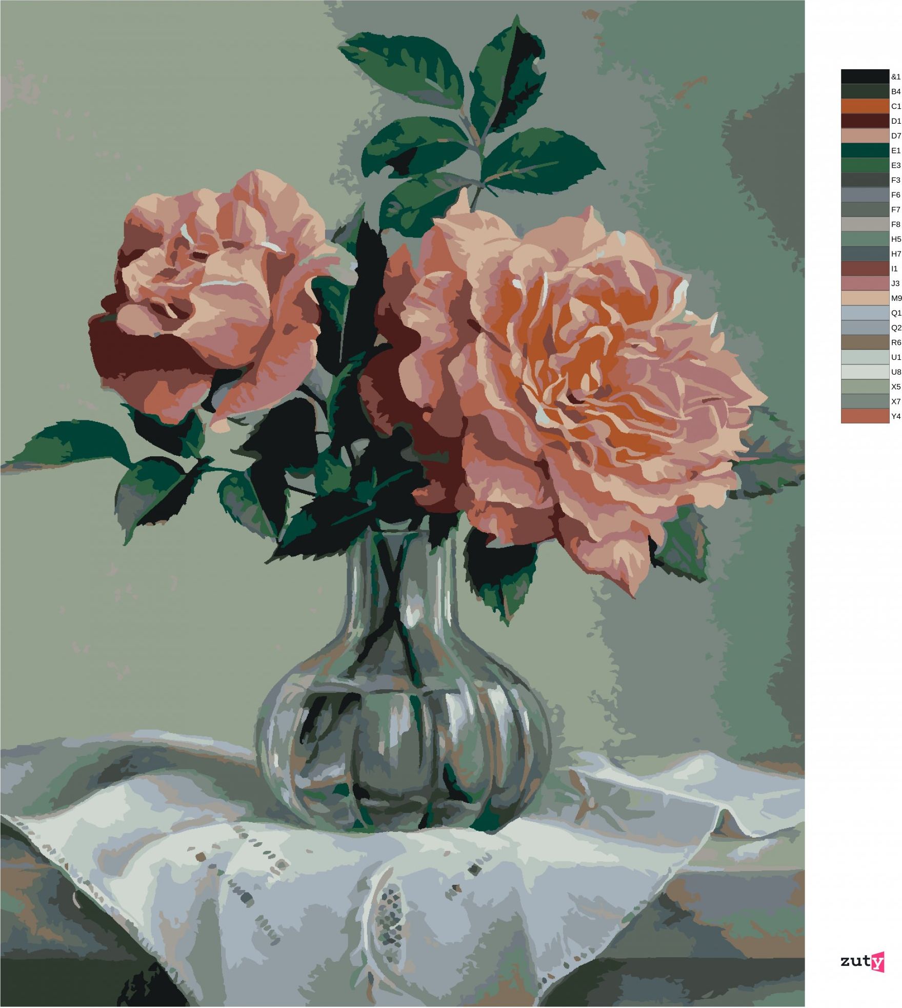 zuty Malování podle čísel - ZÁTIŠÍ RŮŽOVÉ RŮŽE VE SKLENĚNÉ VÁZE(PIETER WAGEMANS) - Rozměr: 40x50 cm, Rámování: Varianta: vypnuté plátno na rám - obrázek 4