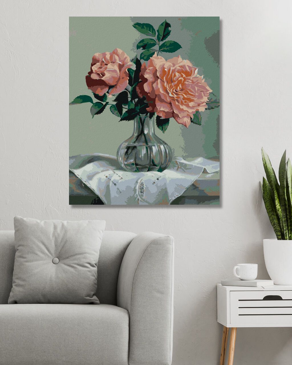 zuty Malování podle čísel - ZÁTIŠÍ RŮŽOVÉ RŮŽE VE SKLENĚNÉ VÁZE(PIETER WAGEMANS) - Rozměr: 40x50 cm, Rámování: Varianta: vypnuté plátno na rám - obrázek 7