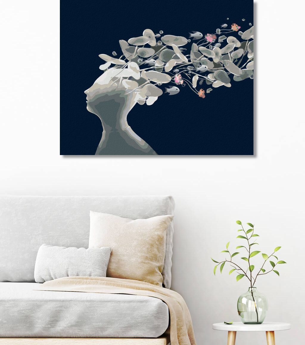 zuty Malování podle čísel - ŽENA S MOŘSKÝMI VLASY - Rozměr: 40x50 cm, Rámování: Varianta: bez rámu a bez vypnutí plátna - obrázek 4