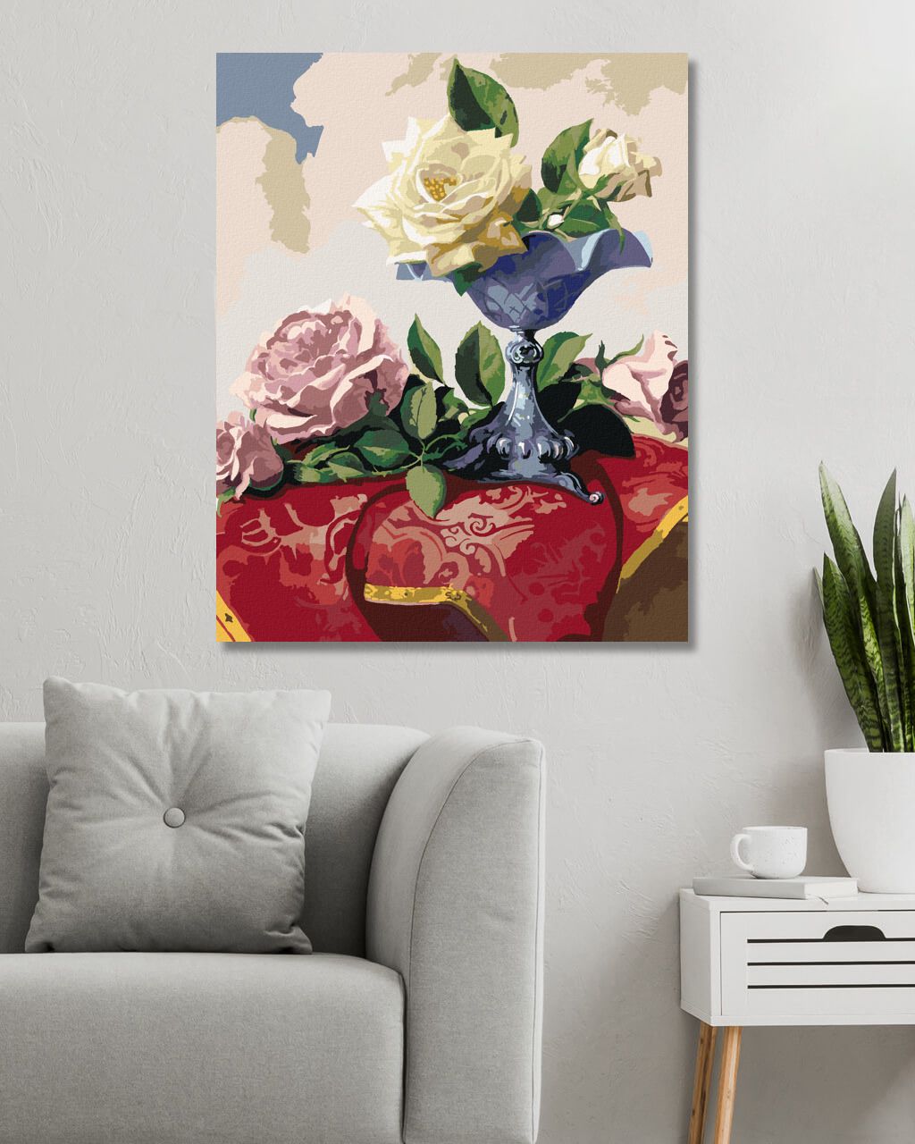 zuty Malování podle čísel - ZÁTIŠÍ BÍLÉ A RŮŽOVÉ RŮŽE NA ČERVENÉM UBRUSU (PIETER WAGEMANS) - Rozměr: 40x50 cm, Rámování: Varianta: vypnuté plátno na rám - obrázek 5