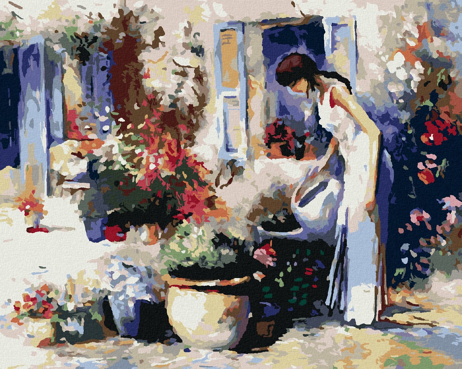 zuty Malování podle čísel - DÍVKA ZALÉVAJÍCÍ KVĚTINY - Rozměr: 40x50 cm, Rámování: Varianta: bez rámu a bez vypnutí plátna - obrázek 1