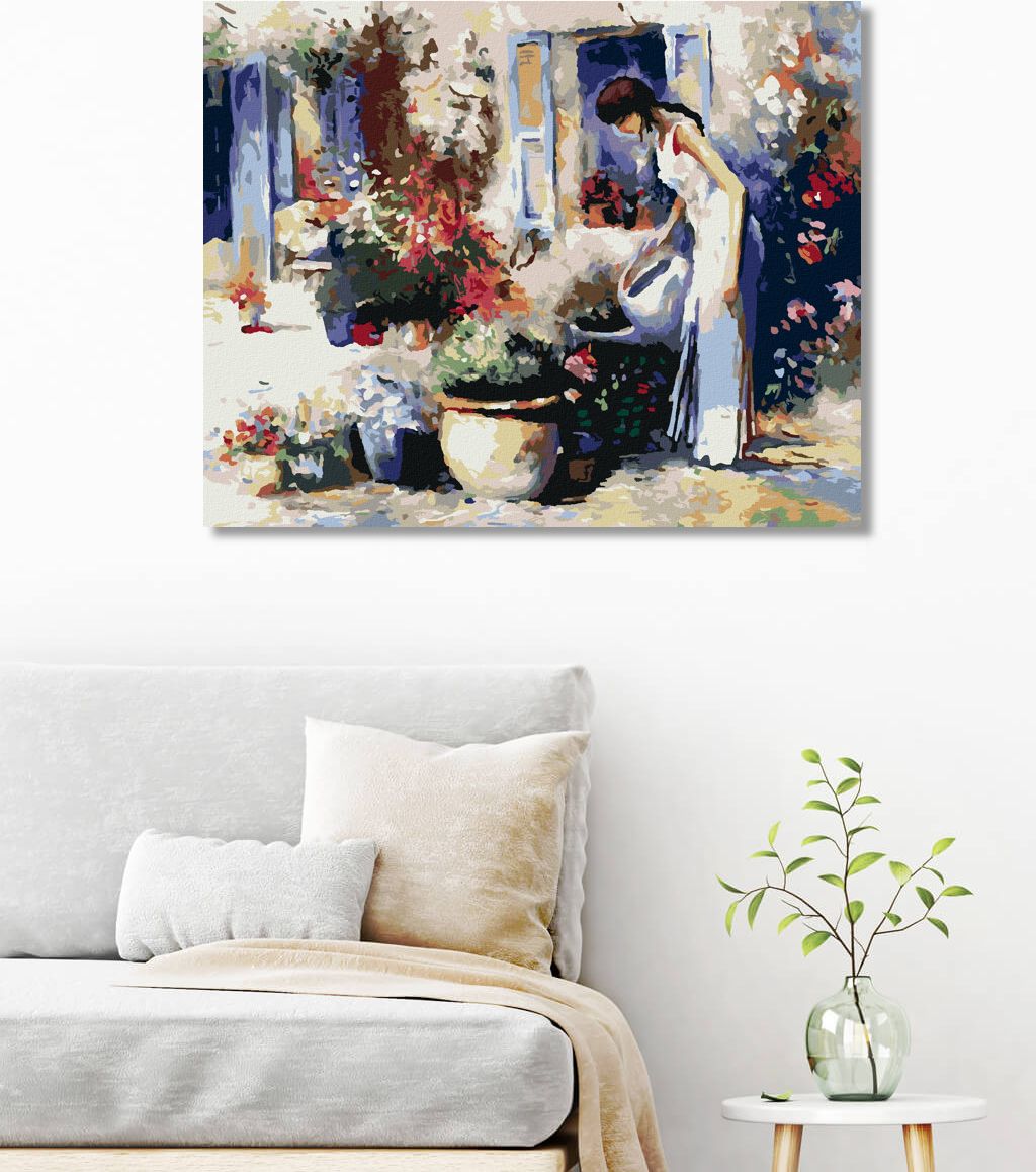 zuty Malování podle čísel - DÍVKA ZALÉVAJÍCÍ KVĚTINY - Rozměr: 40x50 cm, Rámování: Varianta: bez rámu a bez vypnutí plátna - obrázek 7