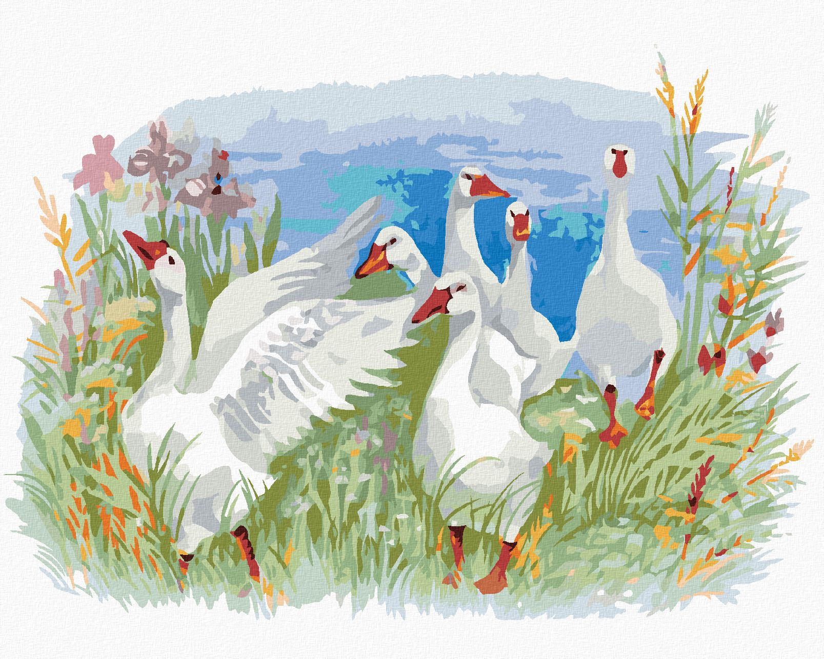 zuty Malování podle čísel - HUSY NA FARMĚ - Rozměr: 40x50 cm, Rámování: Varianta: bez rámu a bez vypnutí plátna - obrázek 1