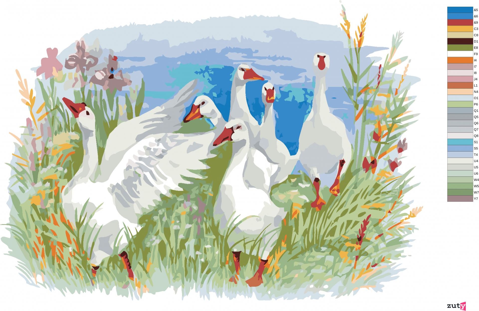 zuty Malování podle čísel - HUSY NA FARMĚ - Rozměr: 40x50 cm, Rámování: Varianta: bez rámu a bez vypnutí plátna - obrázek 3