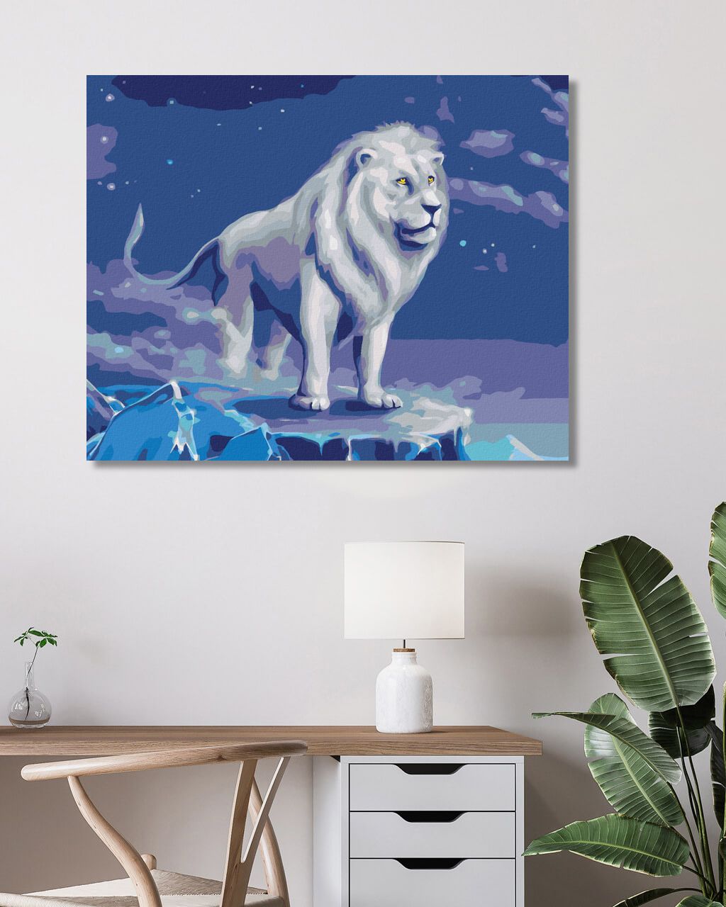 zuty Malování podle čísel - BÍLÝ LEV S JASNOU MODROU OBLOHOU - Rozměr: 40x50 cm, Rámování: Varianta: bez rámu a bez vypnutí plátna - obrázek 3