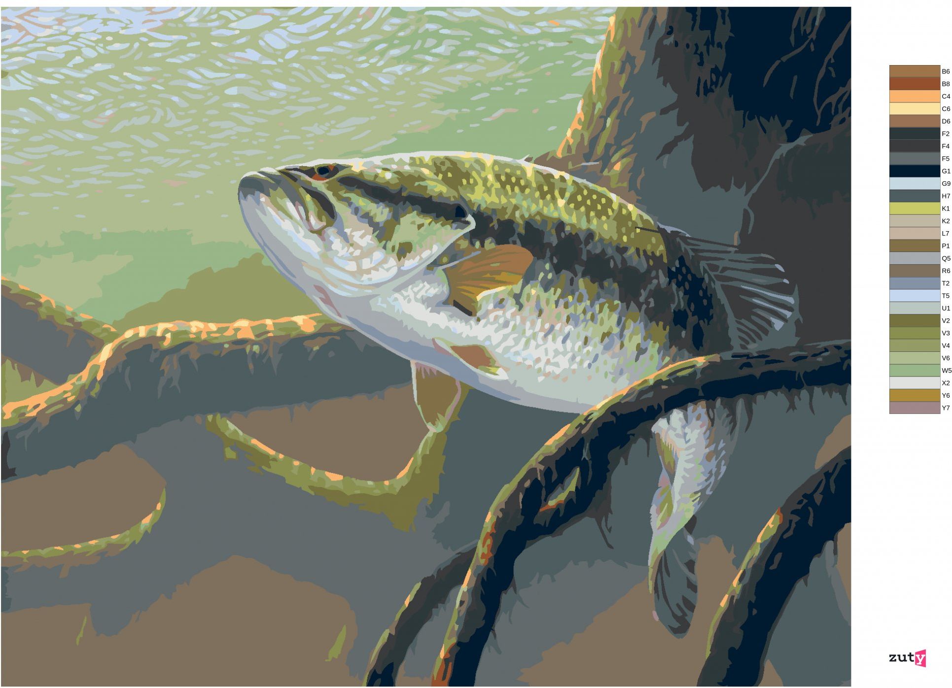 zuty Malování podle čísel - RYBA A PODVODNÍ KOŘENY STROMU (AL AGNEW) - Rozměr: 40x50 cm, Rámování: Varianta: bez rámu a bez vypnutí plátna - obrázek 4