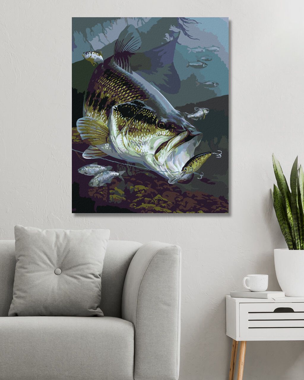 zuty Malování podle čísel - OKOUNEK PSTRUHOVÝ NA HÁČKU (AL AGNEW) - Rozměr: 40x50 cm, Rámování: Varianta: bez rámu a bez vypnutí plátna - obrázek 9