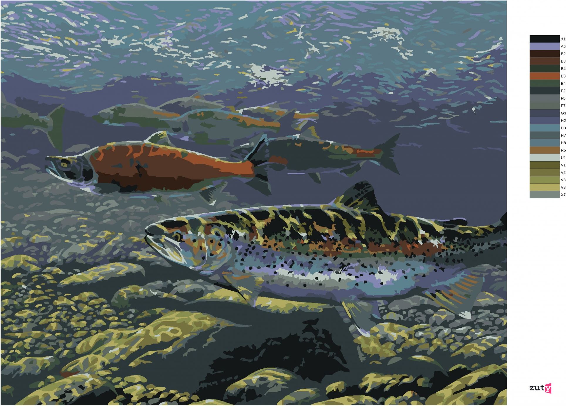 zuty Malování podle čísel - LOSOSÍ TAH (AL AGNEW) - Rozměr: 40x50 cm, Rámování: Varianta: bez rámu a bez vypnutí plátna - obrázek 8