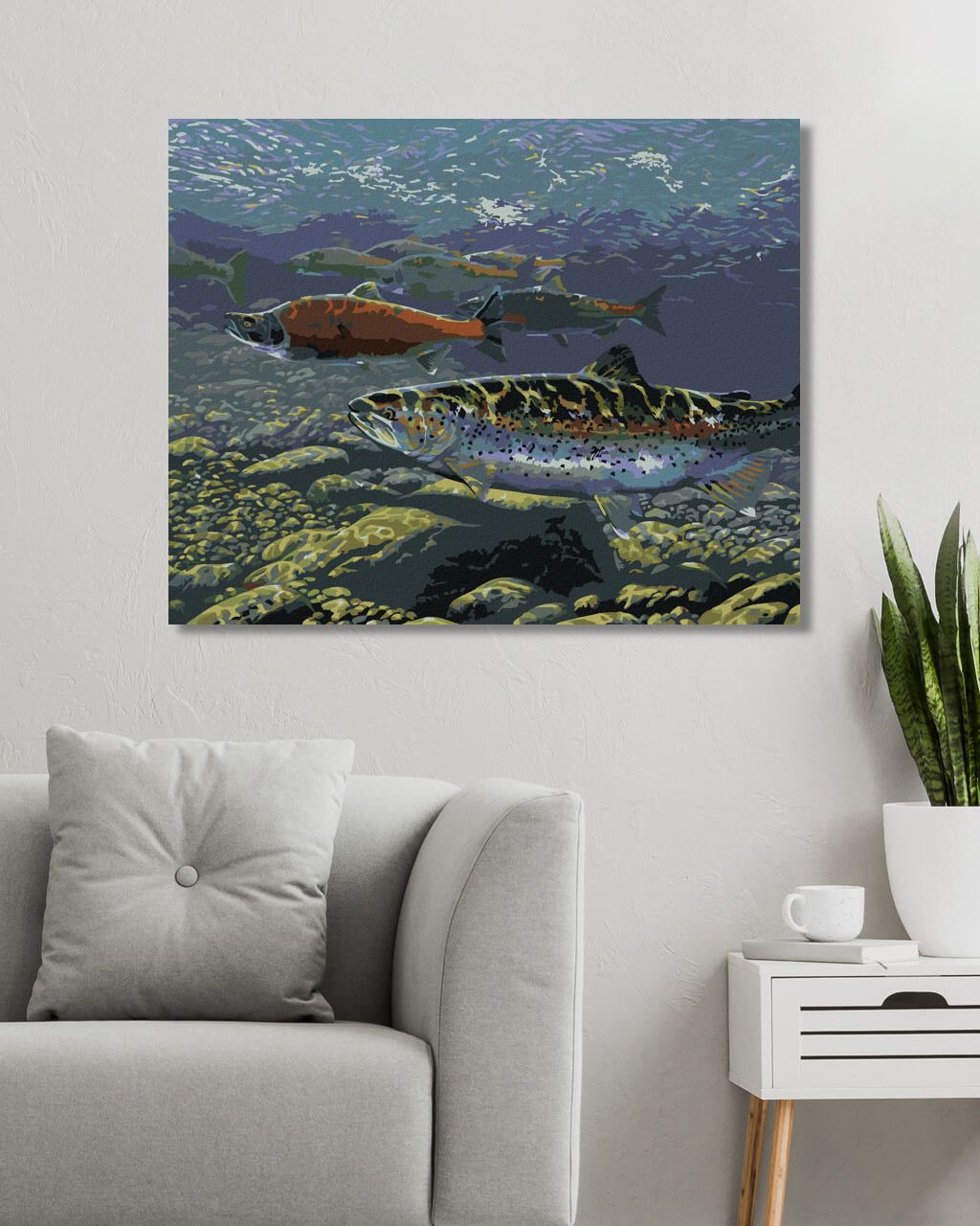 zuty Malování podle čísel - LOSOSÍ TAH (AL AGNEW) - Rozměr: 40x50 cm, Rámování: Varianta: vypnuté plátno na rám - obrázek 2